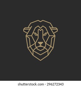 Vintage lion face Line art logotype emblem symbol. Can be used for labels, badges, stickers, logos vector illustration.