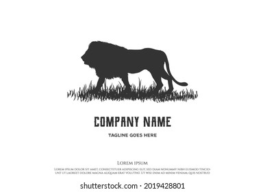 Vintage Lion with Grass Savanna for Wildlife Adventure Logo Design Vector