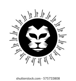 Vintage lion head with sunburst logo