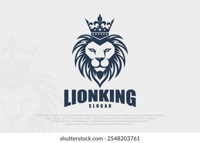 Vintage lion king logo design . lion head and crown emblem icon art . vector illustration