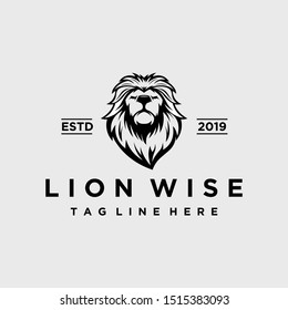 vintage lion with wise face logo design