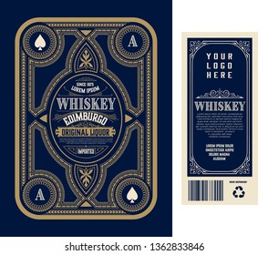 Vintage liquor labels, front and back side. Western style