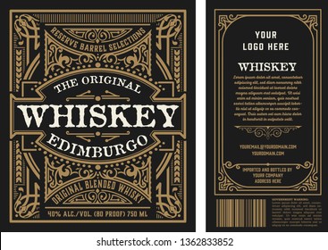 Vintage Liquor Labels, Front And Back Side. Vector Layered