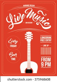 Vintage Live Music Poster Design For Bar And Club