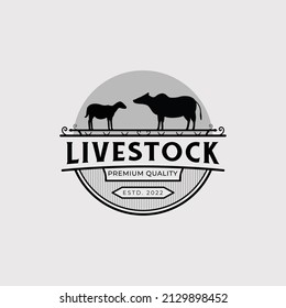 vintage livestock, lamb, or cattle logo vector illustration design