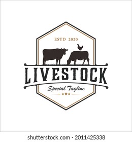 vintage livestock logo design, retro farm design template	
