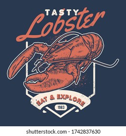 vintage lobster handdraw style seafood