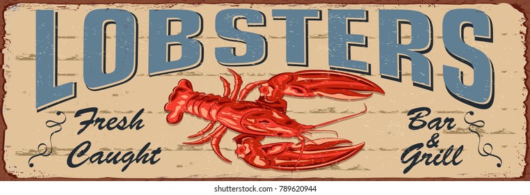 Vintage Lobster Metal Sign Stock Vector (Royalty Free) 789620944 ...
