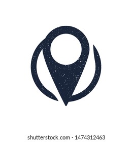 Vintage location icon. Vector map marker or pointer with stamp effect. Retro design.