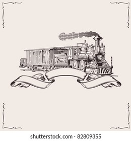 Vintage Locomotive Banner. Vector illustration.