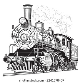 Vintage locomotive train sketch hand drawn engraving style Vector illustration