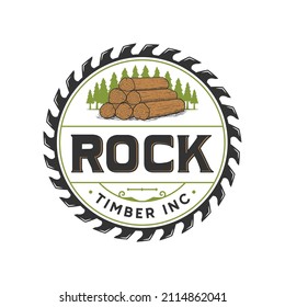 vintage Log, saw blade, Timber logo design illustration