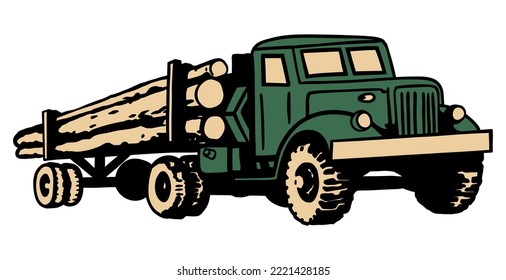 vintage Logging Truck - hand drawn illustration