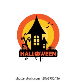 vintage logo about scary halloween castle illustration
