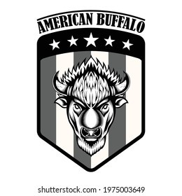 Vintage logo American bison buffalo On the american flag emblem