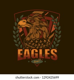Vintage logo with American eagle for sports team.