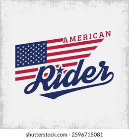 Vintage logo with american rider writing and american flag