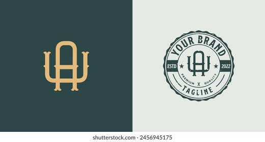 vintage logo AU letter label white background