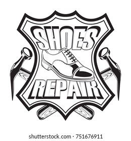 Vintage logo, badge, emblem for shoemaker, shoes shop and shoes repair