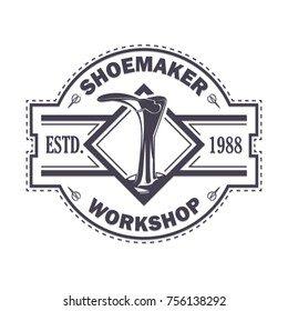 Vintage logo, badge, emblem for shoemaker, shoes shop and shoes repair, vector