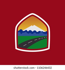 Vintage logo badge mountain outdoor label expedition camp & hiking vector illustration emblem isolated element adventure
