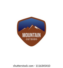 Vintage logo badge mountain outdoor label expedition camp & hiking vector illustration emblem isolated element adventure
