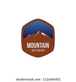 Vintage logo badge mountain outdoor label expedition camp & hiking vector illustration emblem isolated element adventure
