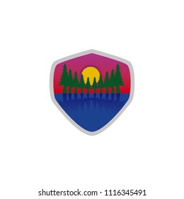 Vintage logo badge mountain outdoor label expedition camp & hiking vector illustration emblem isolated element adventure
