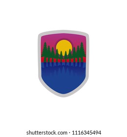 Vintage logo badge mountain outdoor label expedition camp & hiking vector illustration emblem isolated element adventure
