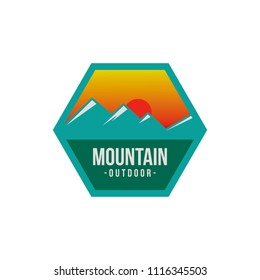 Vintage logo badge mountain outdoor label expedition camp & hiking vector illustration emblem isolated element adventure

