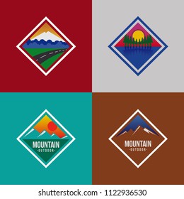 Vintage logo badge mountain outdoor label expedition camp & hiking vector illustration emblem isolated element adventure
