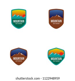 Vintage logo badge mountain outdoor label expedition camp & hiking vector illustration emblem isolated element adventure
