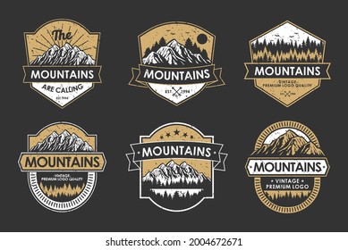 Vintage logo badge set adventure and outdoor mountains for sticker, hat, t-shirt, poster design