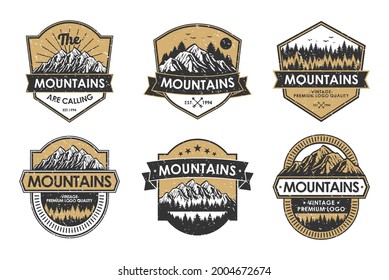 Vintage logo badge set adventure and outdoor mountains for sticker, hat, t-shirt, poster design