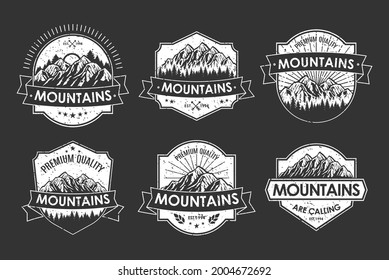 Vintage logo badge set adventure and outdoor mountains for sticker, hat, t-shirt, poster design