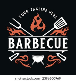 vintage logo of barbecue, BBQ, grill, fire icon, restaurant or grilled food design
