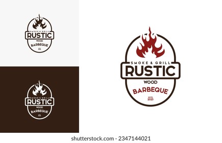 Vintage logo barbeque grill. Retro rustic babeque grill, Barbeque Label Logo desain vektor.
