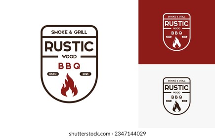 Vintage logo barbeque grill. Retro rustic babeque grill, Barbeque Label Logo desain vektor.