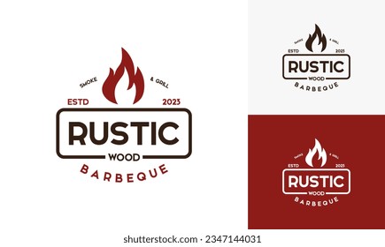 Vintage logo barbeque grill. Retro rustic babeque grill, Barbeque Label Logo desain vektor.