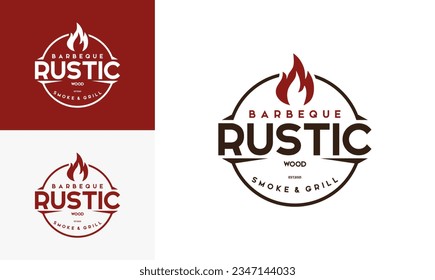 Vintage logo barbeque grill. Retro rustic babeque grill, Barbeque Label Logo desain vektor.