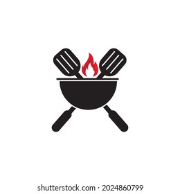 vintage logo for bbq, vintage logo with fire design and crossed spoon design