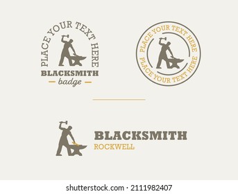 Vintage Logo Of Blacksmith With Hammer. Forge And Sledgehammer Badge. Retro Blacksmith Silhouette Patch