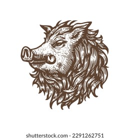 Vintage logo of a boar head. an old-school logo of a hog. Aesthetic retro logo of a piglet isolated on white background. vector logo.