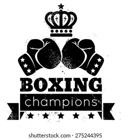 Vintage logo for boxing with gloves and crown