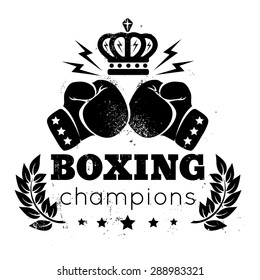 Vintage logo for a boxing with gloves and crown