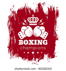 Vintage Logo For Boxing With Gloves And Crown