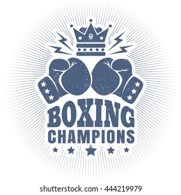 Vintage logo for boxing with gloves and crown