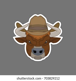 Vintage logo. bull in cowboy hat.