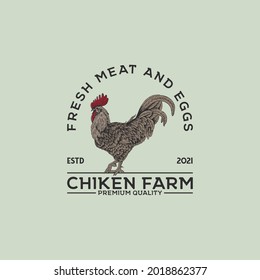 Vintage logo of chiken farm with hand drawn style