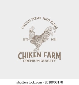 Vintage logo of chiken farm with hand drawn style